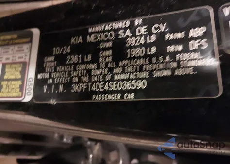 2025 Kia K4 Lxs z USA, uszkodzony, nr VIN 3KPFT4DE4SE036590